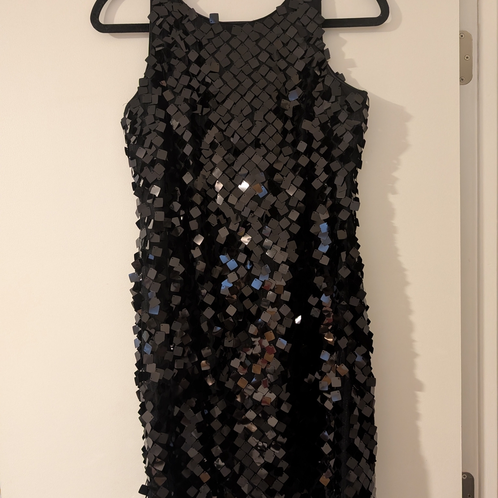 White House Black Market Black Sequin Halter Mini Dress
